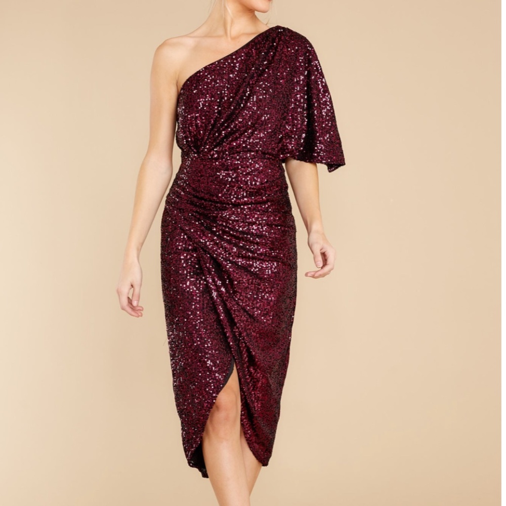 DO+BE Wine Sequin One shoulder dress